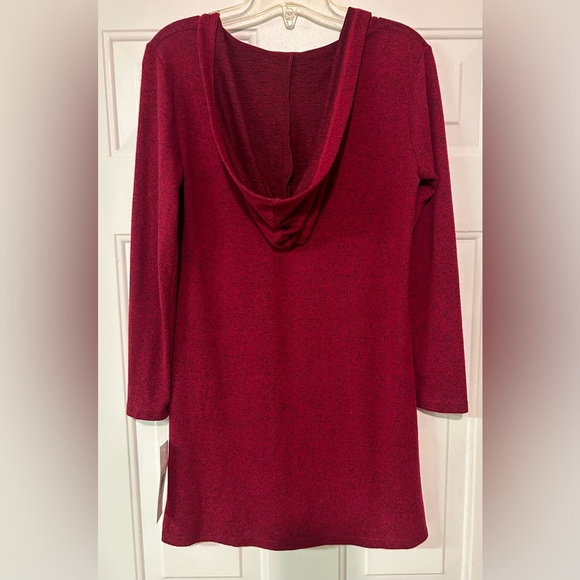 Women’s Tiana B A-line Midi Dress Burgundy LS Pullover Hooded Soft Sz S - Picture 4 of 8